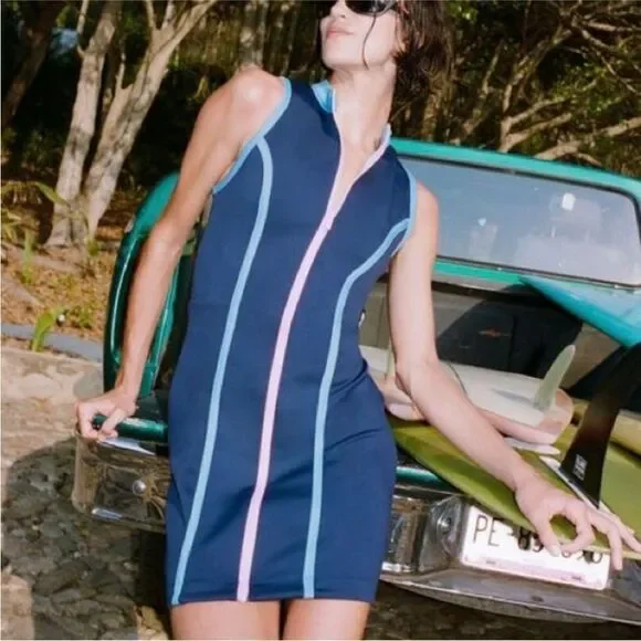 Staud new balance neoprene navy blue zip up dress medium m - Picture 7 of 12